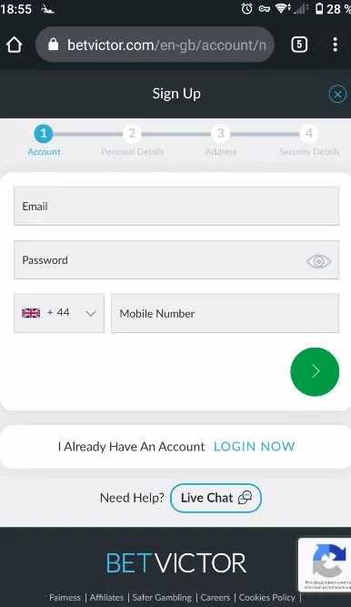 Betvictor registration form